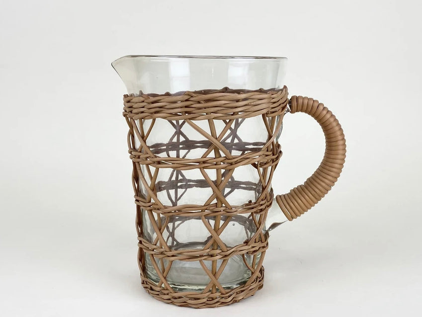 Wicker Handled Glass Pitcher