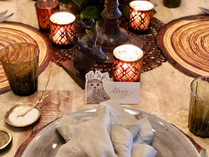 Owl Place-cards | Table Terrain winter table centerpieces, simple candle centerpieces, inexpensive table centerpieces
