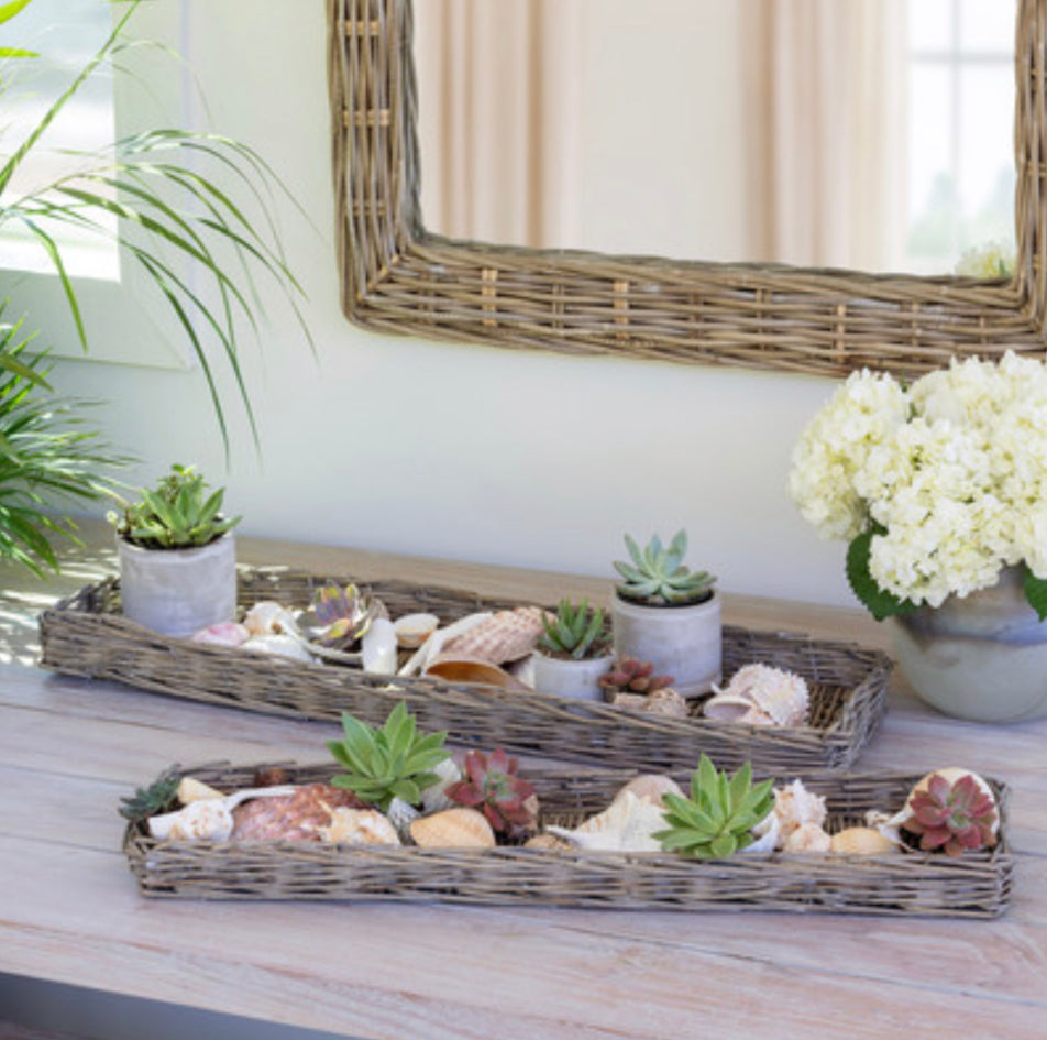 succulent tray centerpiece Trays, Rattan (Set of 2)