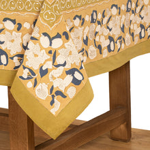 Forest Harvest Mustard & Blue | French Tablecloths: 71" x 128"
