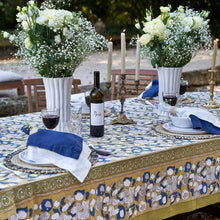 Forest Harvest Mustard & Blue | French Tablecloths: 71" x 128"