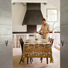 Forest Harvest Mustard & Blue | French Tablecloths: 71" x 128"
