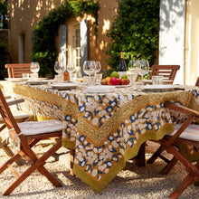 Forest Harvest Mustard & Blue | French Tablecloths: 71" x 128"
