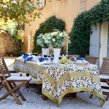 Forest Harvest Mustard & Blue | French Tablecloths: 71" x 142"