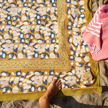 Forest Harvest Mustard & Blue | French Tablecloths: 71" x 128"