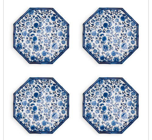 Plates, Blue Floral Melamine Dinner (Set of 4)
