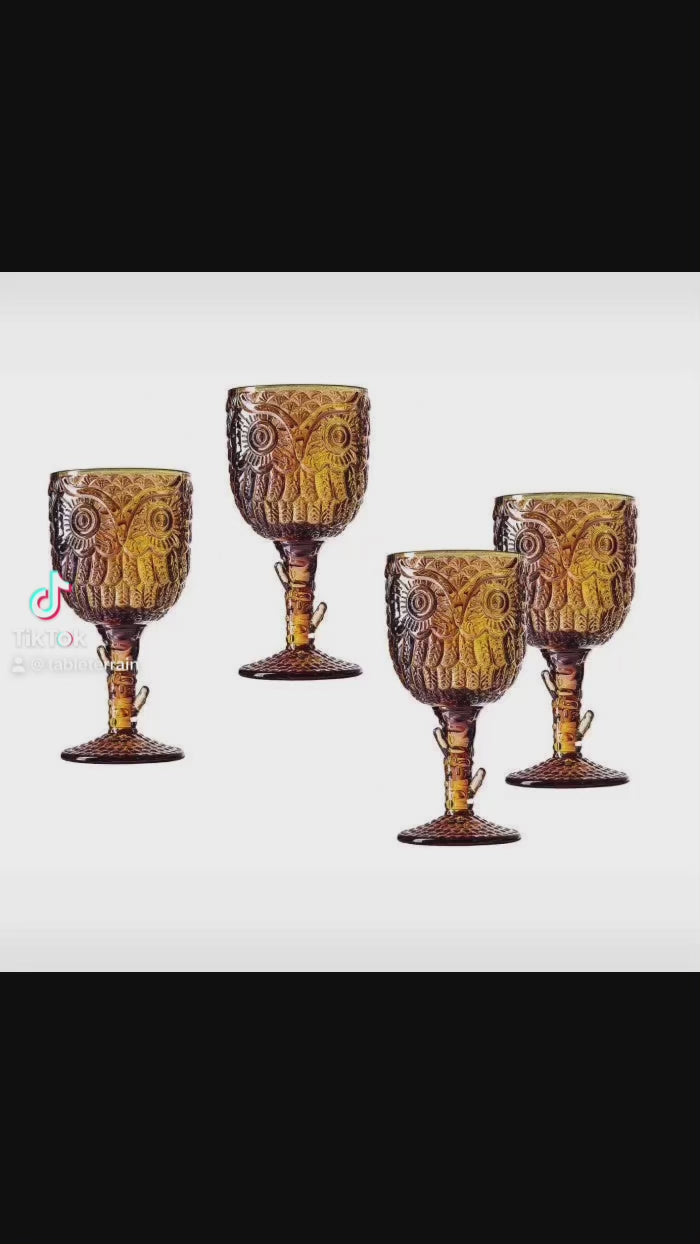Goblet, Amber Owl (Set of 4)