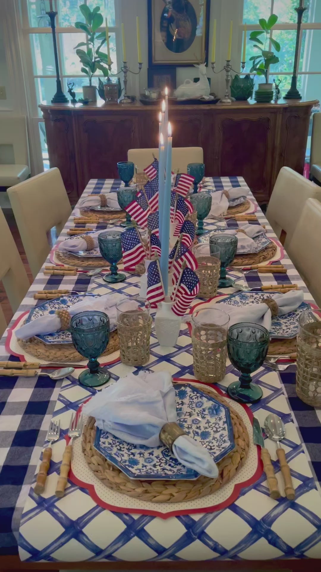 Tablecloth, Blue Gingham Cotton 60"X120"