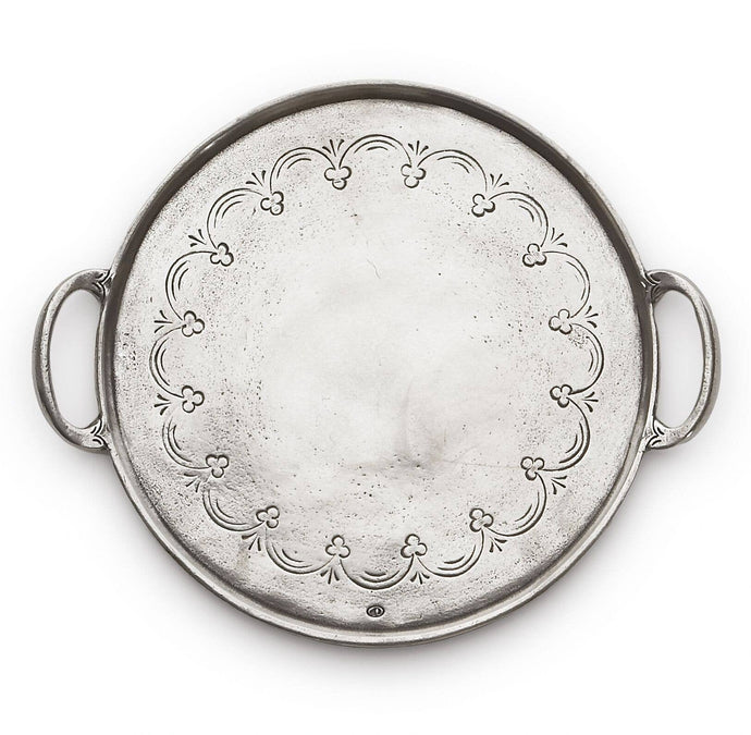 Tray, Vintage Pewter Round  With Handles