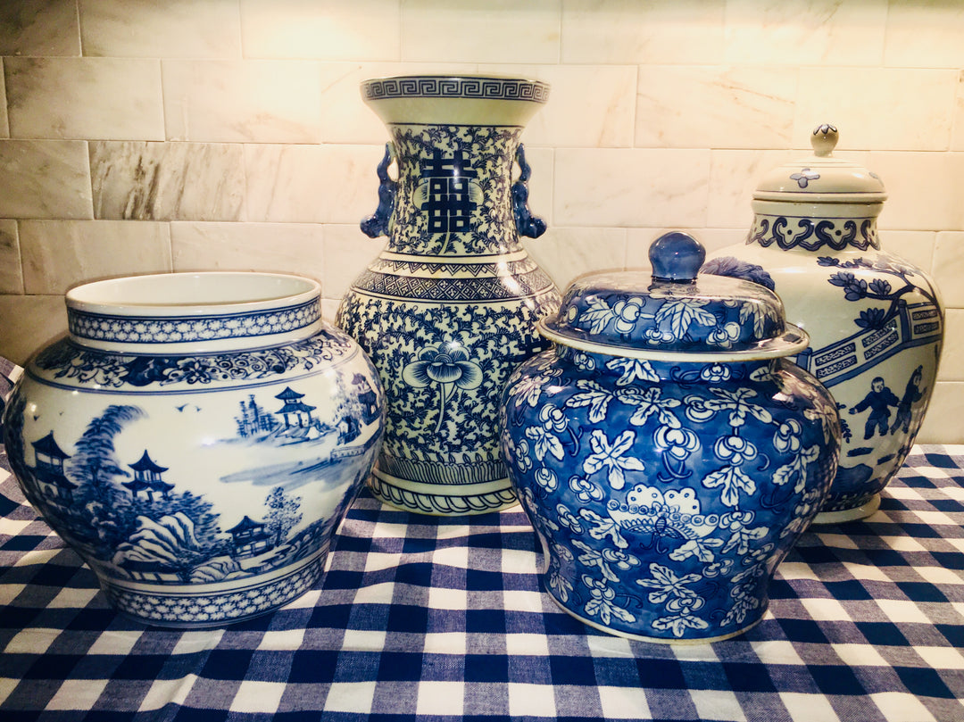 Vases, Blue and White Ceramic (Set of 3)