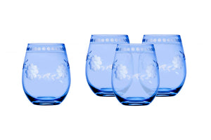 Glasses, Stemless Fleur Blue (Set of 4)