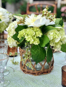 Wicker basket vase and hurricane with natural woven texture