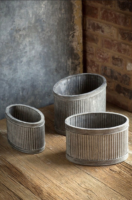 Planters, Ribbed Galvanized (Set of 3)