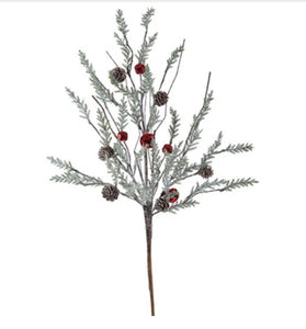 Cedar and sleigh bell glittered spray | Table Terrain January tablescapes, men's table decorations, kitchen table arrangements