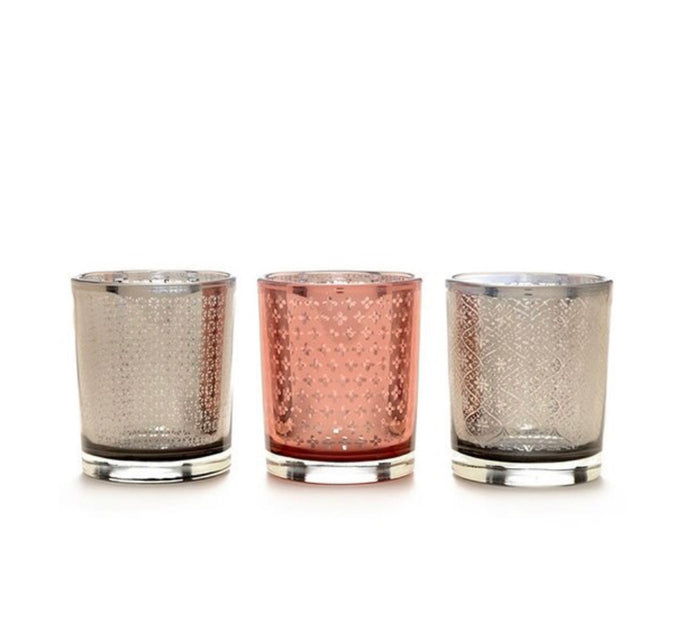 Votive Holders, Pink and Gray Mercury Glass (Set of 3)