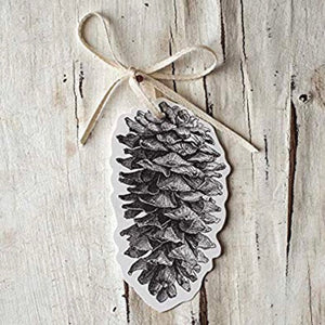 Pinecone Gift Tags | Table Terrain January tablescapes, men's table decorations, kitchen table arrangements