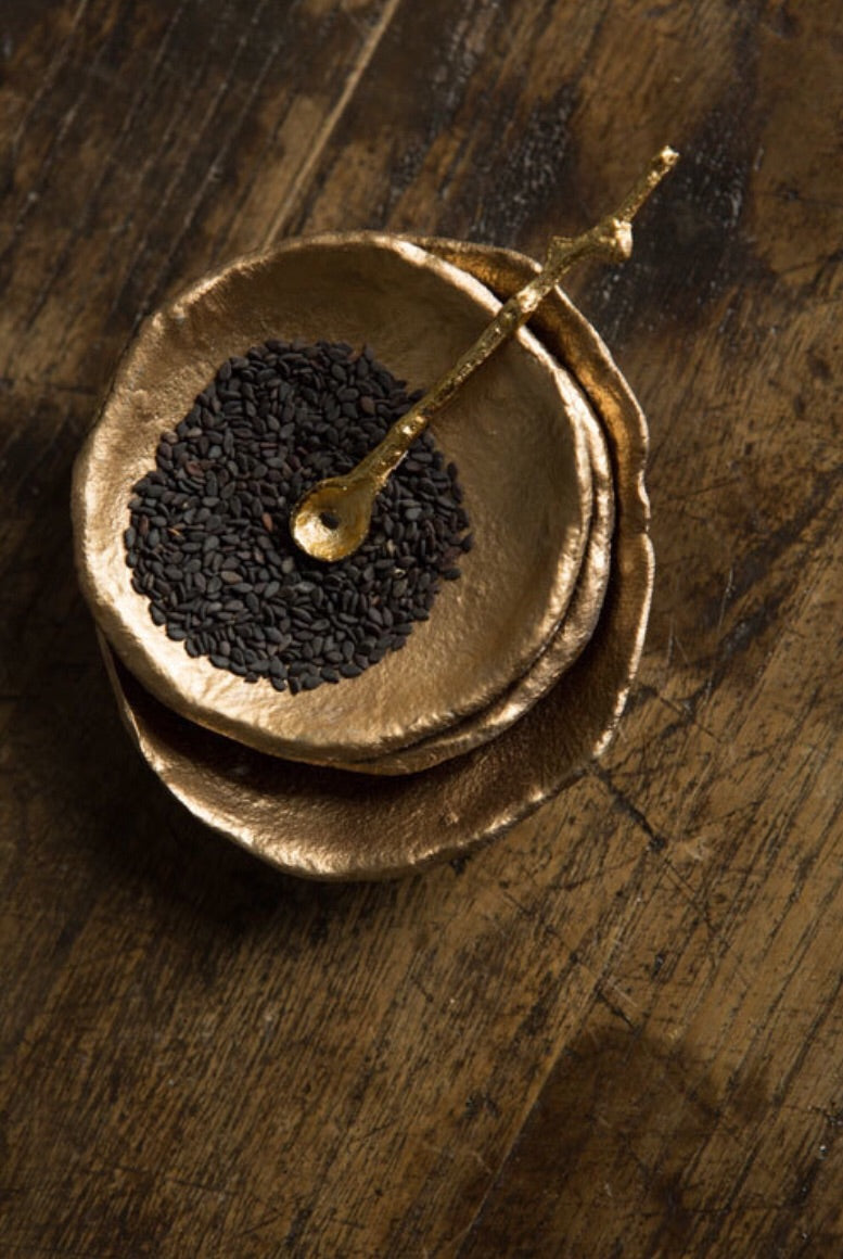 Cellar Dishes, Salt & Pepper Gold with Spoon (Set of 3)