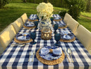 Layered blue-and-white place settings from the You Blue Me Away kit without vases