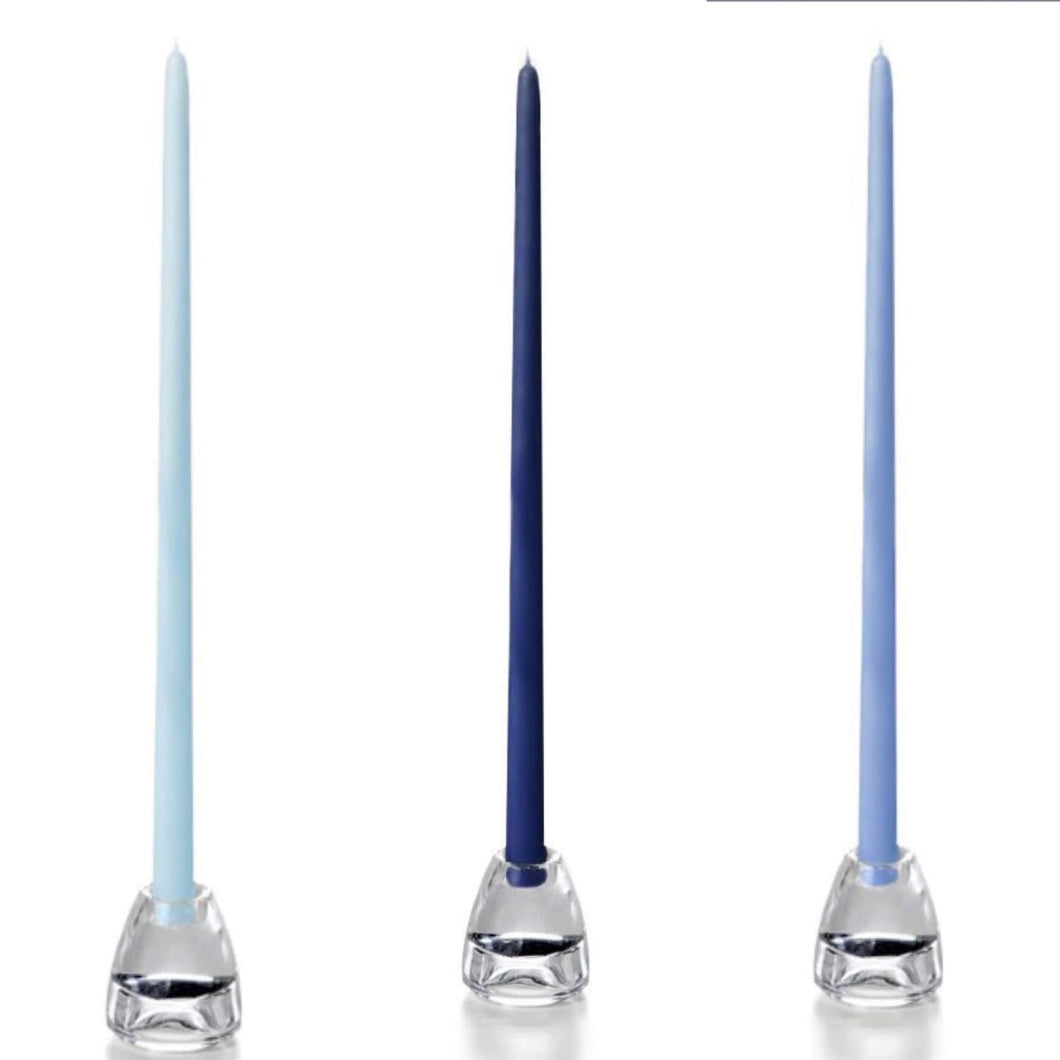 Candles, Mixed Blues Set 18” Tapers, 1 dozen.
