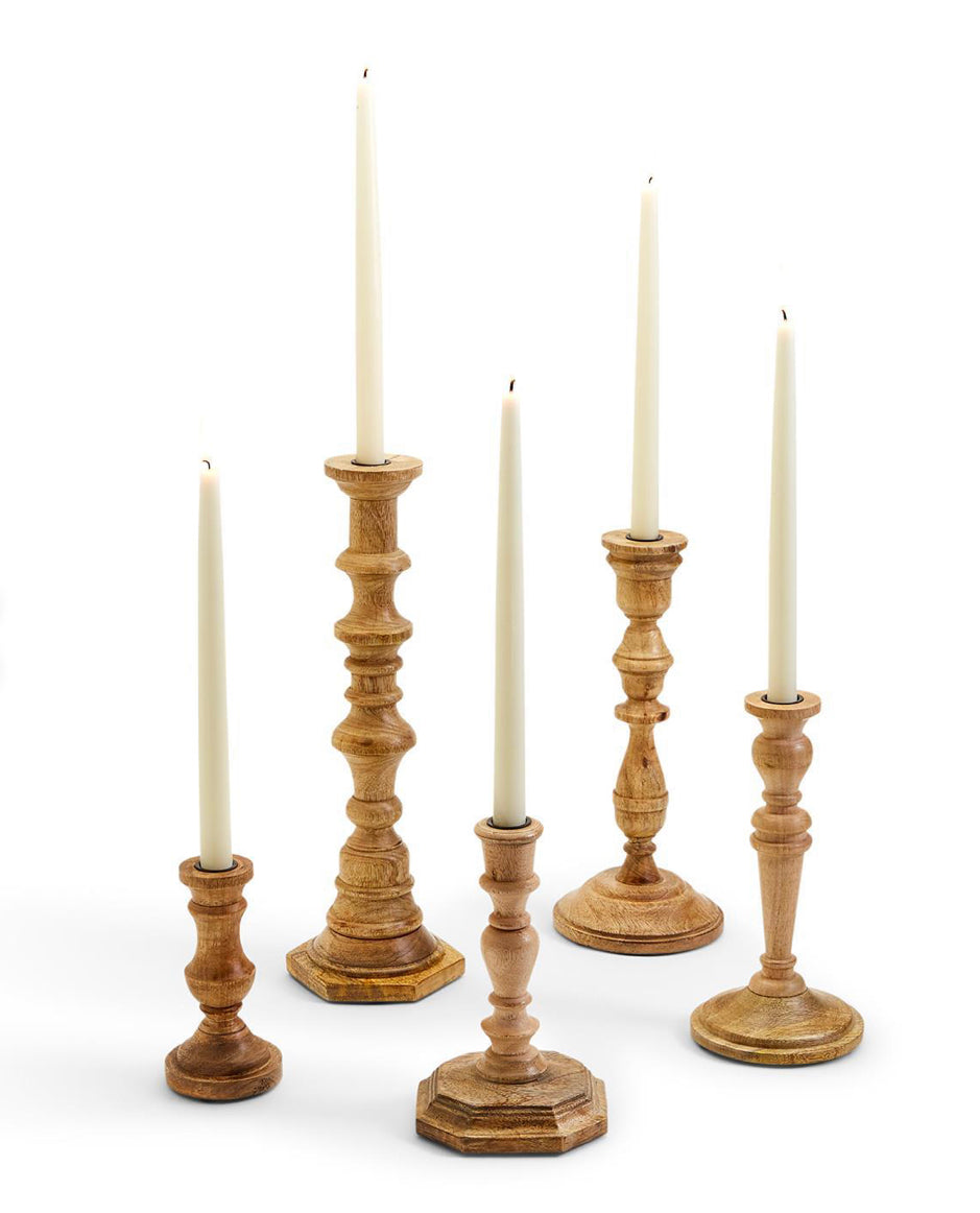 Set of 5 Wooden Candlesticks, Paired Candlesticks, Wood