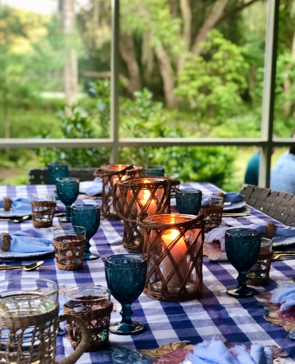 Blue-and-white table setting from the You Blue Me Away tablescape kit without vases