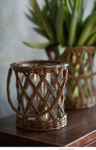 Vase, Wicker with Glass & Handle