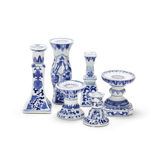 Candle Holders, Blue & White (Set of 6)