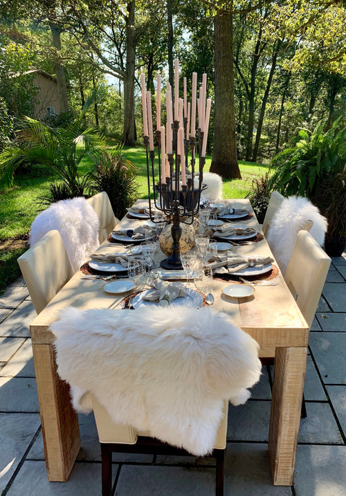 Antiqued iron 13-taper candelabra styled as a dramatic table centerpiece
