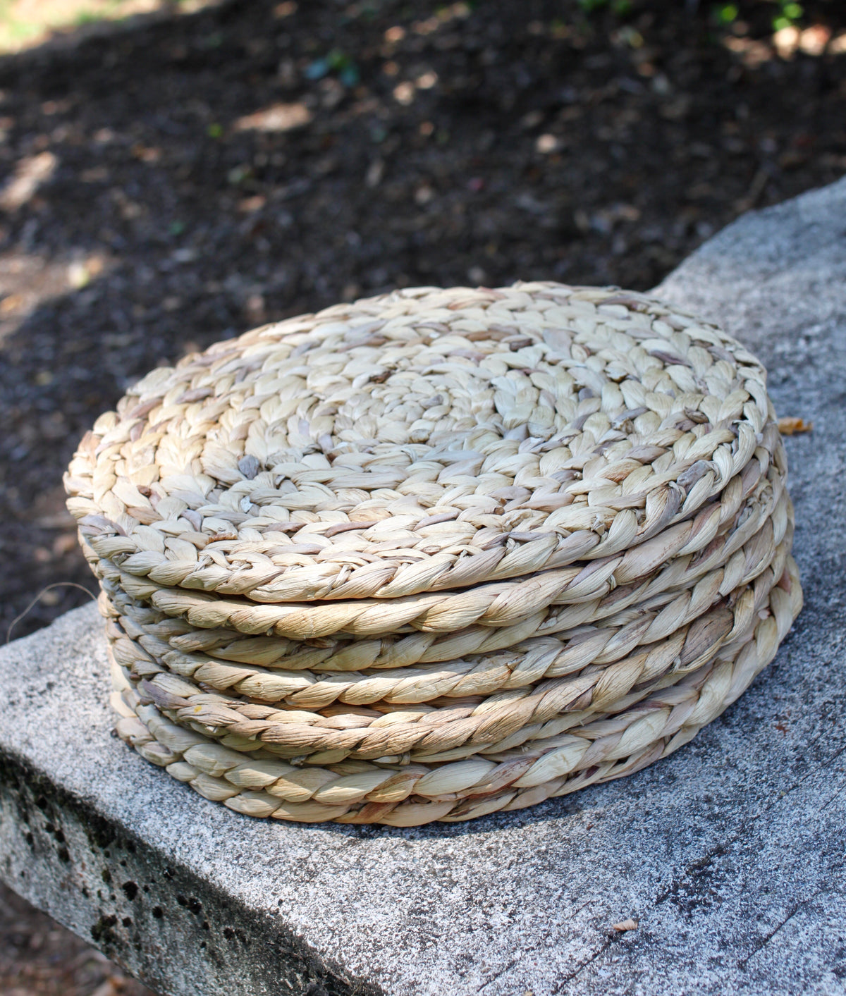 Natural water hyacinth placemats, set of four, styled on a table