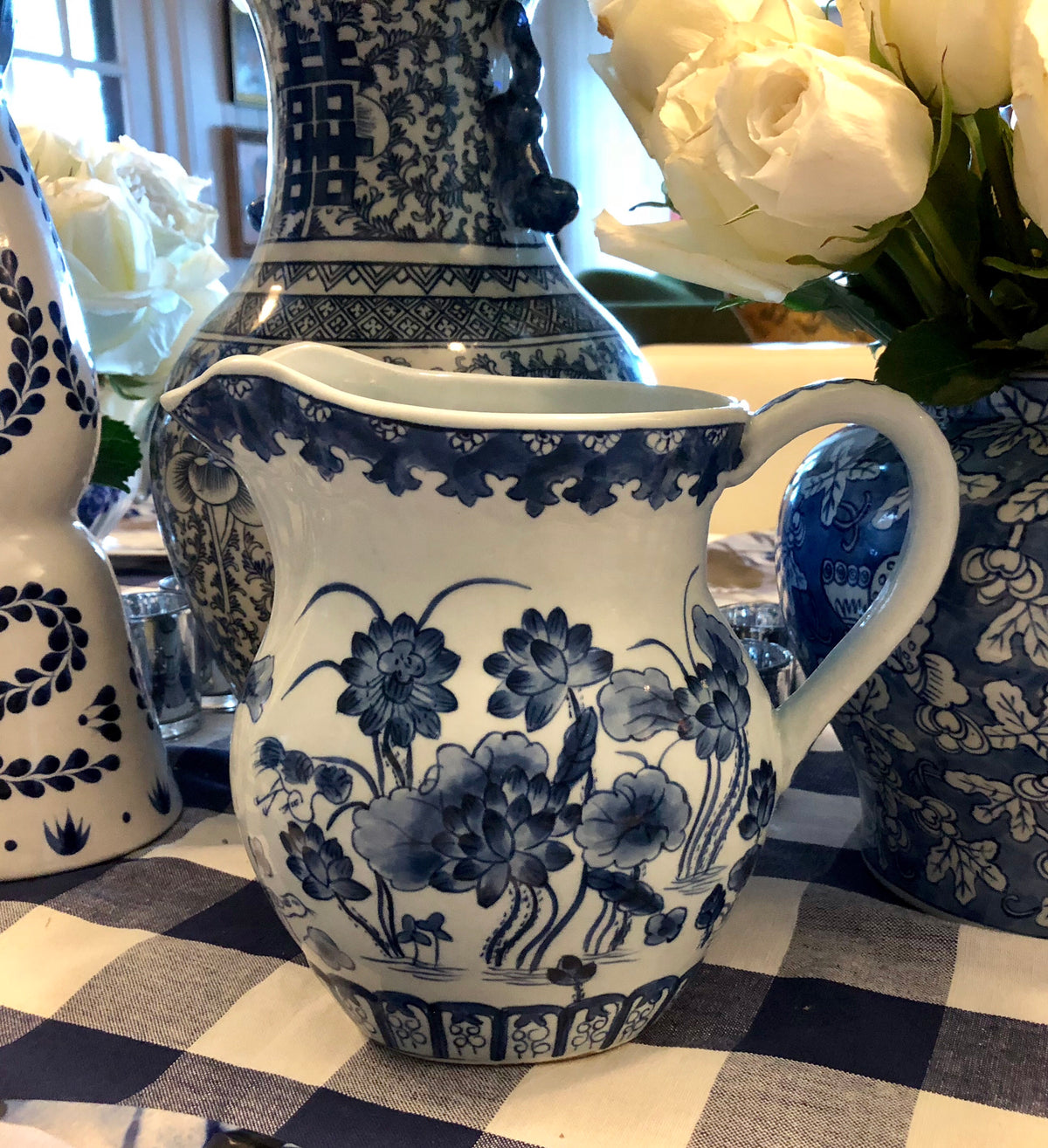 Pitcher, Blue and White Hand Painted