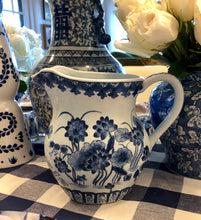 Blue and white hand painted Pitcher | Table Terrain January tablescapes, men's table decorations, kitchen table arrangements
