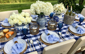 You Blue Me Away Tablescape Kit w/ Vases | Table Terrain spring tablescapes, outdoor party tablescapes, vintage style tablescape, blue table decorations
