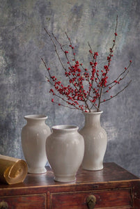 Antiqued White Sand Glaze Rustic Vase-Oil design | Table Terrain January tablescapes, men's table decorations, kitchen table arrangements